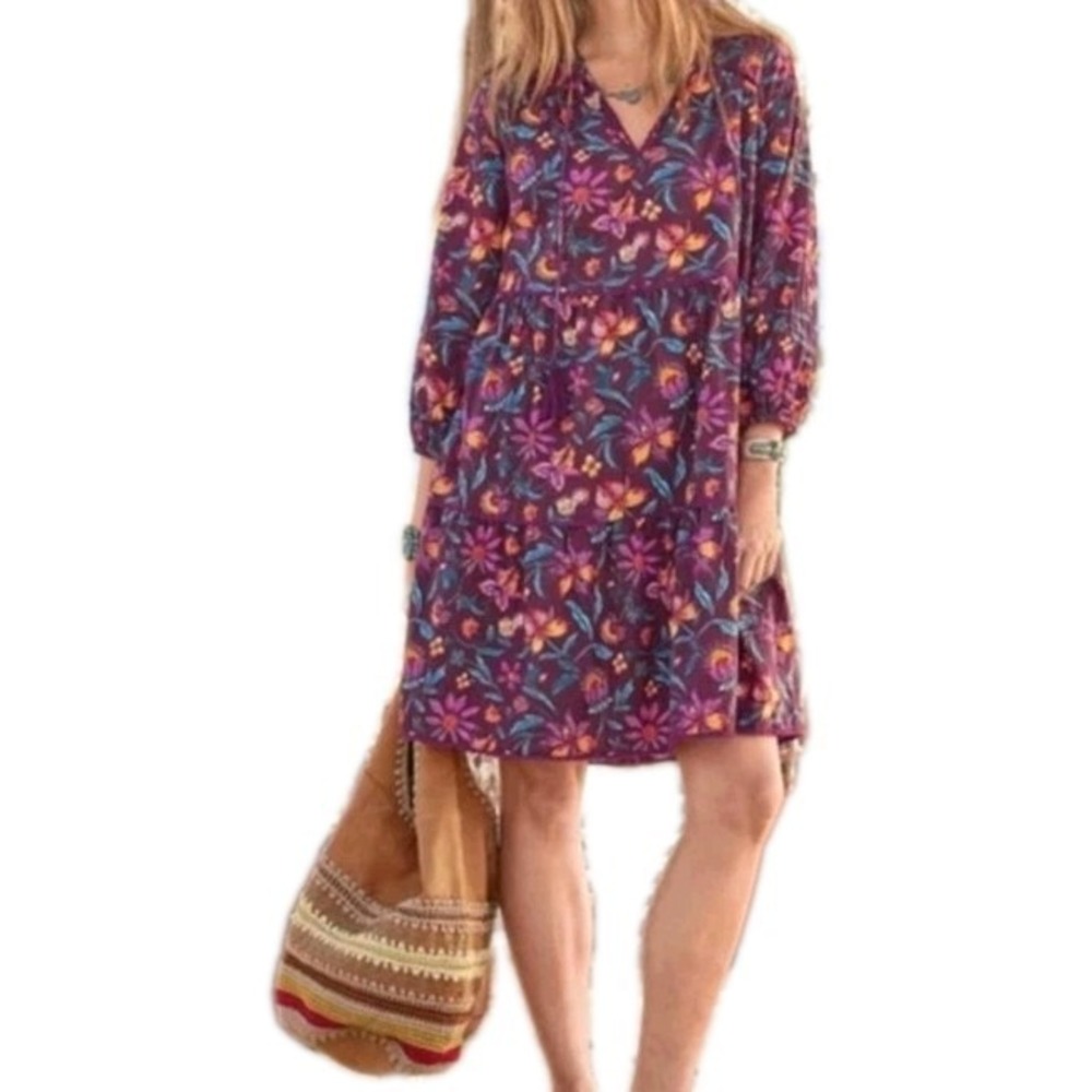 Sundance Women's Eternal Summer Dress Size Large Burgundy Red‎ Fall Boho Floral